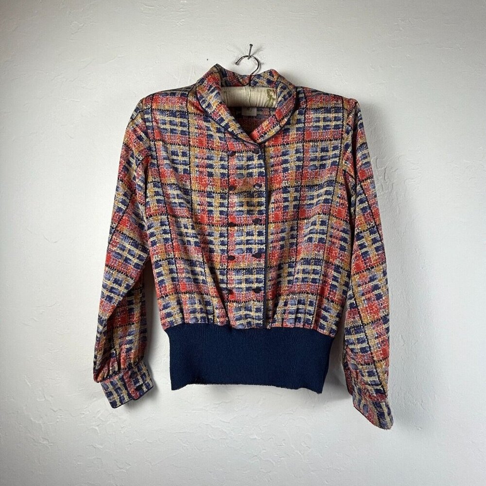 Vintage Castleberry Womens Abstract Print Double Breasted Style Blouse Size 10